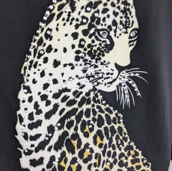 Valentina Leopard Cougar Animal Print with Rhinestones Bling Tunic Blous… - Picture 5 of 8